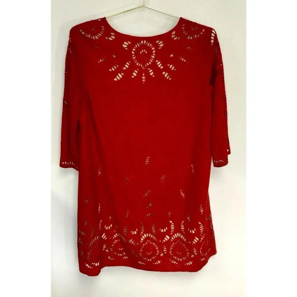Alice + Olivia Womens Medium Morgana Tunic Dress Red Embroidered Cut Out Lined - Picture 2 of 10